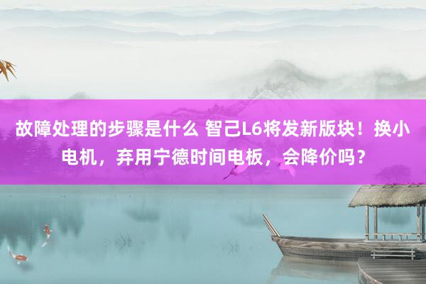 故障处理的步骤是什么 智己L6将发新版块！换小电机，弃用宁德时间电板，会降价吗？