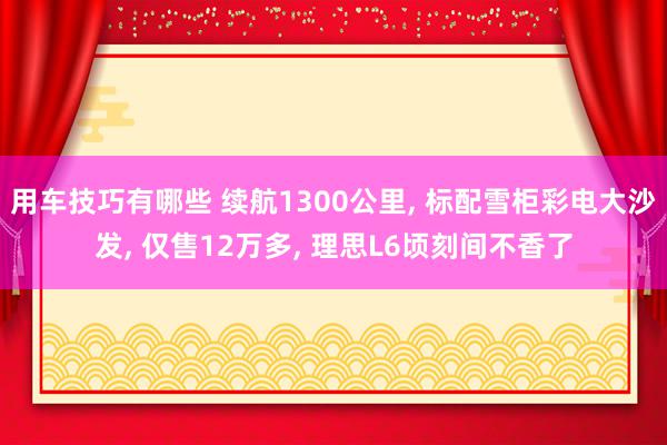 用车技巧有哪些 续航1300公里, 标配雪柜彩电大沙发, 仅售12万多, 理思L6顷刻间不香了