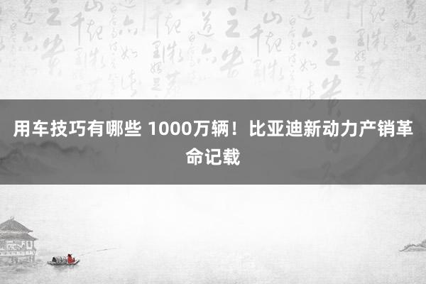 用车技巧有哪些 1000万辆！比亚迪新动力产销革命记载