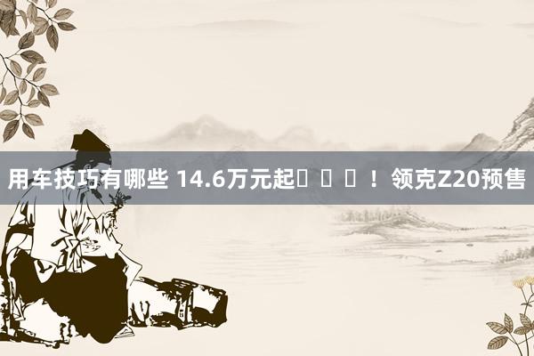 用车技巧有哪些 14.6万元起​​​！领克Z20预售