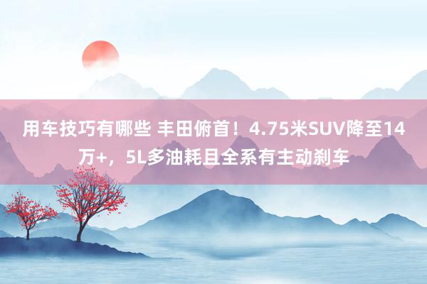 用车技巧有哪些 丰田俯首！4.75米SUV降至14万+，5L多油耗且全系有主动刹车