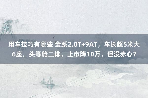 用车技巧有哪些 全系2.0T+9AT，车长超5米大6座，头等舱二排，上市降10万，但没赤心？