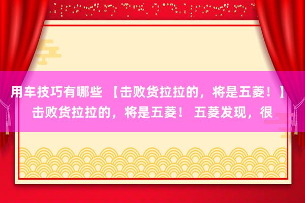 用车技巧有哪些 【击败货拉拉的，将是五菱！】 击败货拉拉的，将是五菱！ 五菱发现，很