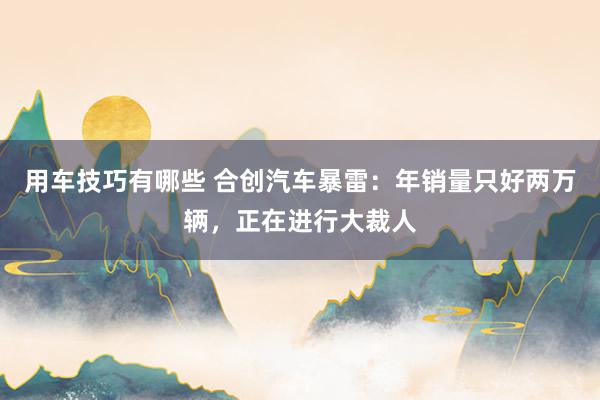 用车技巧有哪些 合创汽车暴雷：年销量只好两万辆，正在进行大裁人