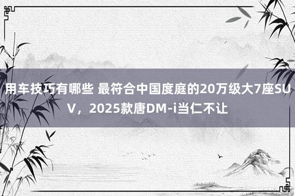 用车技巧有哪些 最符合中国度庭的20万级大7座SUV，2025款唐DM-i当仁不让