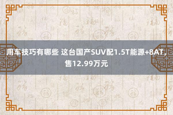 用车技巧有哪些 这台国产SUV配1.5T能源+8AT，售12.99万元