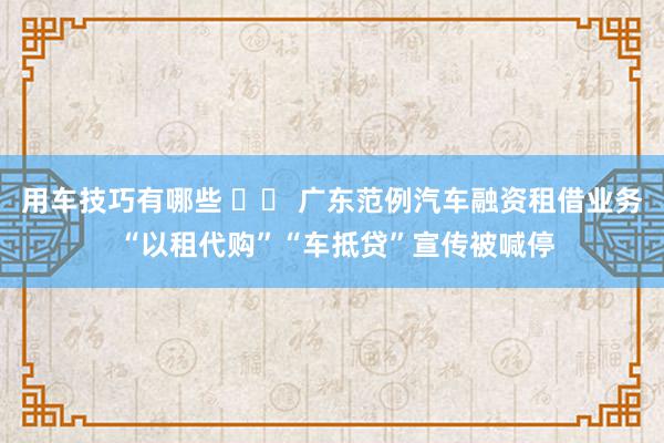 用车技巧有哪些 		 广东范例汽车融资租借业务 “以租代购”“车抵贷”宣传被喊停