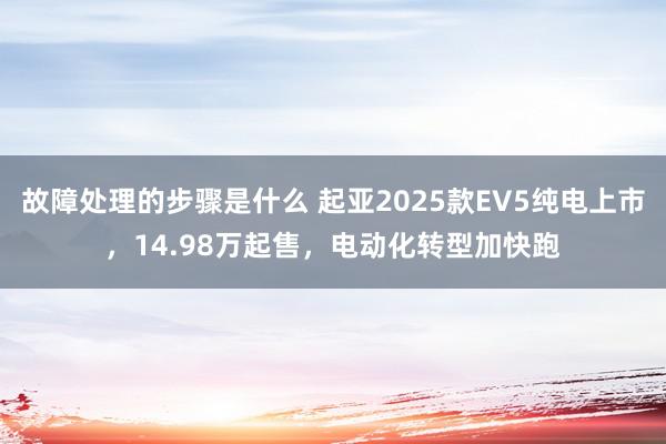 故障处理的步骤是什么 起亚2025款EV5纯电上市，14.98万起售，电动化转型加快跑