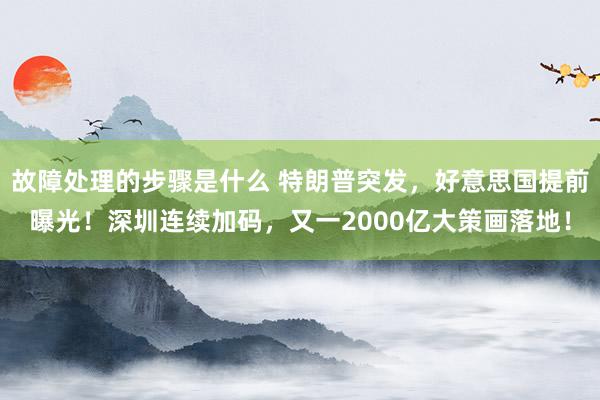 故障处理的步骤是什么 特朗普突发，好意思国提前曝光！深圳连续加码，又一2000亿大策画落地！