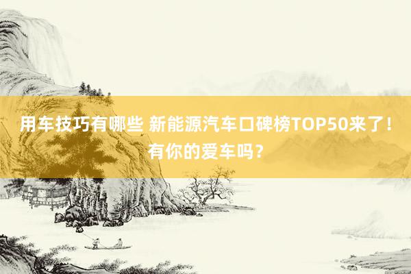 用车技巧有哪些 新能源汽车口碑榜TOP50来了！有你的爱车吗？