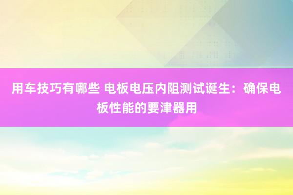 用车技巧有哪些 电板电压内阻测试诞生：确保电板性能的要津器用