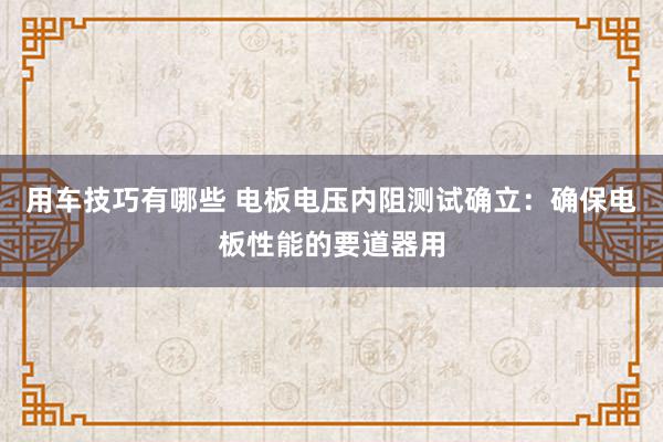 用车技巧有哪些 电板电压内阻测试确立：确保电板性能的要道器用