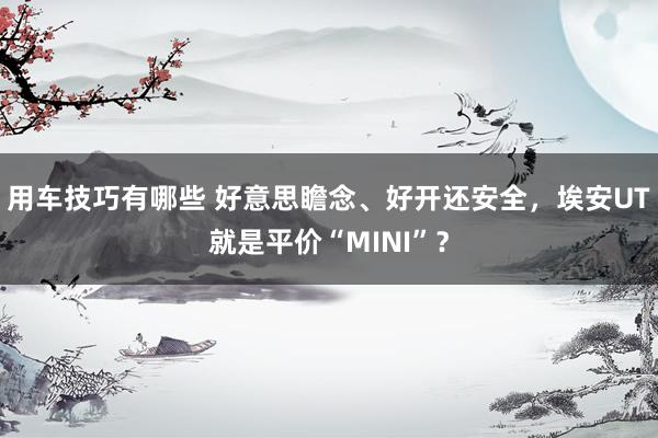 用车技巧有哪些 好意思瞻念、好开还安全，埃安UT就是平价“MINI”？