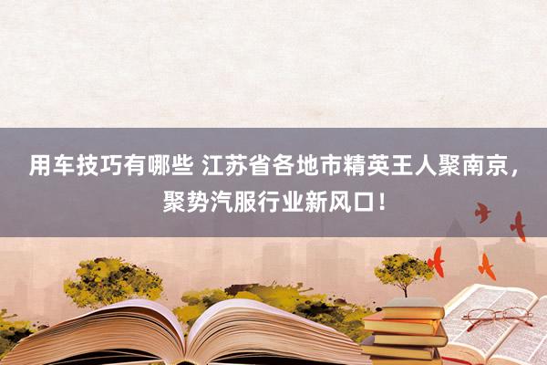 用车技巧有哪些 江苏省各地市精英王人聚南京，聚势汽服行业新风口！