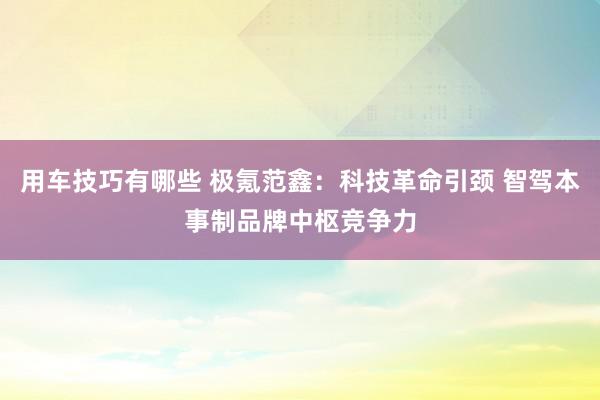 用车技巧有哪些 极氪范鑫：科技革命引颈 智驾本事制品牌中枢竞争力