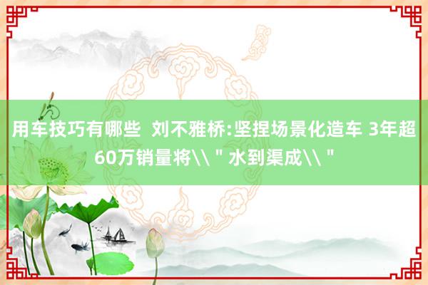 用车技巧有哪些  刘不雅桥:坚捏场景化造车 3年超60万销量将\＂水到渠成\＂