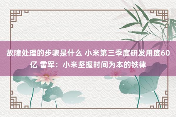 故障处理的步骤是什么 小米第三季度研发用度60亿 雷军：小米坚握时间为本的铁律