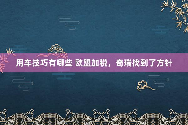 用车技巧有哪些 欧盟加税，奇瑞找到了方针