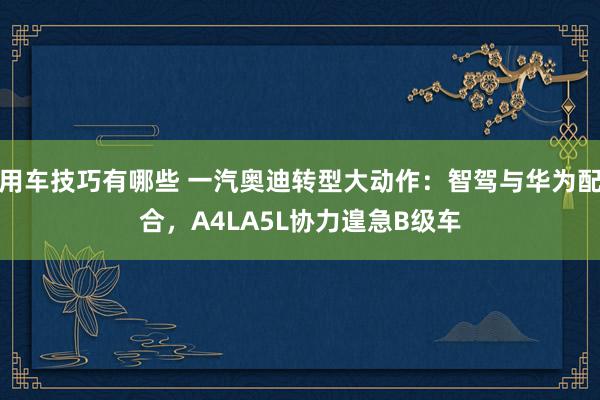 用车技巧有哪些 一汽奥迪转型大动作：智驾与华为配合，A4LA5L协力遑急B级车