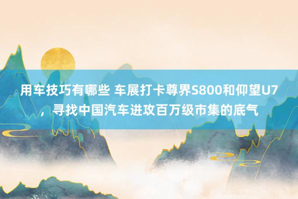 用车技巧有哪些 车展打卡尊界S800和仰望U7，寻找中国汽车进攻百万级市集的底气