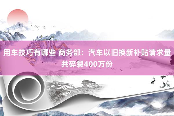 用车技巧有哪些 商务部：汽车以旧换新补贴请求量共碎裂400万份